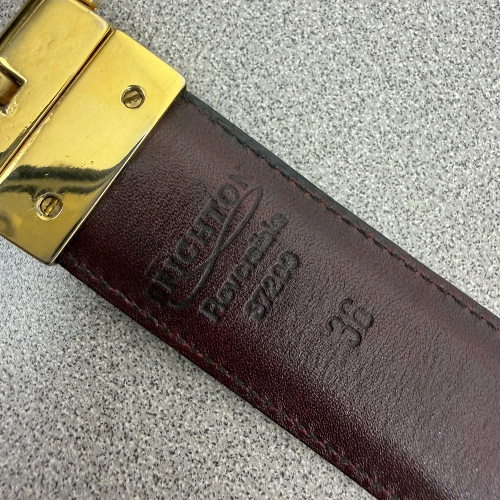 TIGHTON Belt Mens 36 Black Reversible Leather Gold Tone Buckle Dress Belt